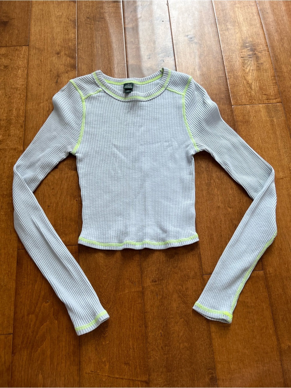 wild fable Light blue Ribbed Long Sleeve Top with Neon Yellow Stitching